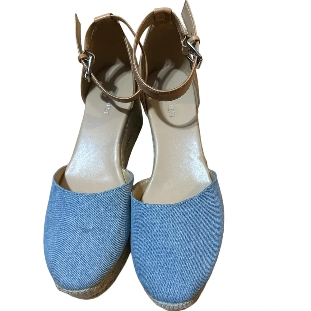 Nine West Ariela 3 Denim Espadrille Wedge Sandals Size 10 Nine West
